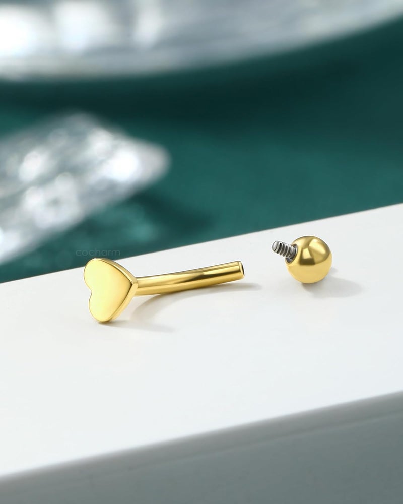 COCHARM مجوهرة ثقب القلب النجمي القمر روق سبايك من التيتانيوم 16غ، أقراط روق من الفولاذ الجراحي للنساء والرجال، مجوهرة لابريت عمودية فضية، مجوهرة ثقب حواجب سبايك 8مم - Image 4